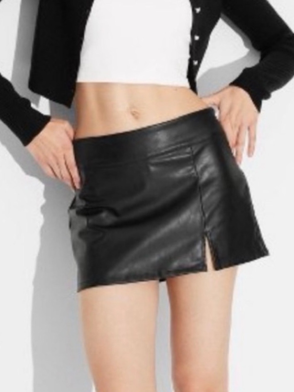 Biker Grunge Punk Rock Goth Alt Y2K Faux Leather Micro Mini Skirt Skort Black L